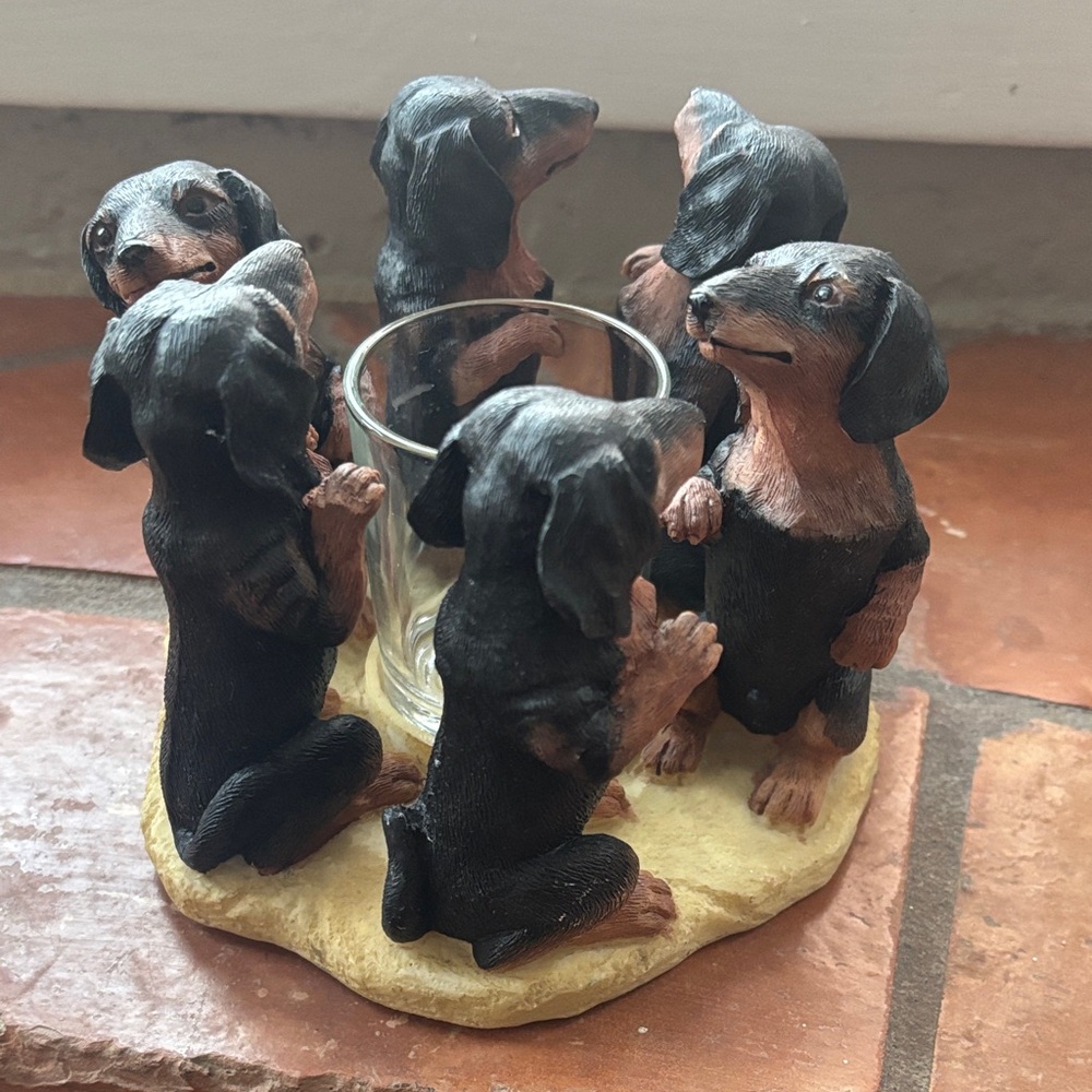 Dachshund Candle Holder Figurine Set - Black & Tan